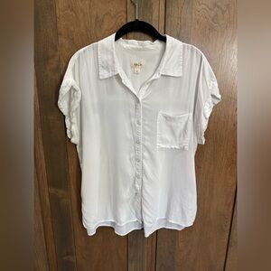 Style & Co White Button Front Blouse Short Sleeve Size L